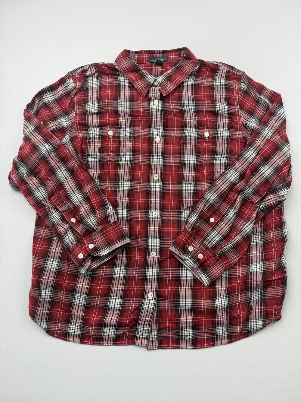 Lauren Jeans Co. Ralph Lauren Shirt Womens 2X Red Plaid Button Up Long Sleeve